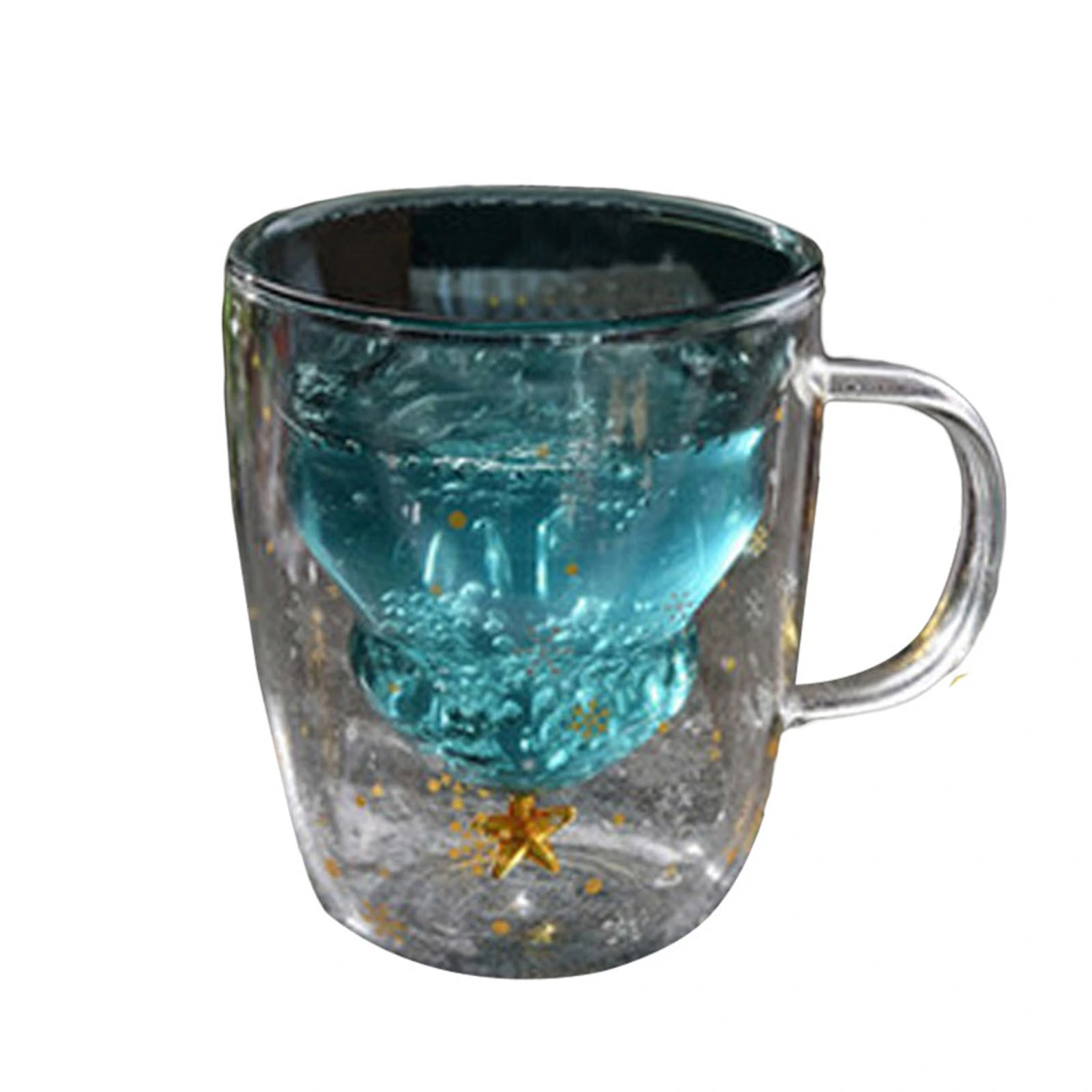Glass Coffee Mugs, Christmas Tree Star Double-Layer Glass Mugs
