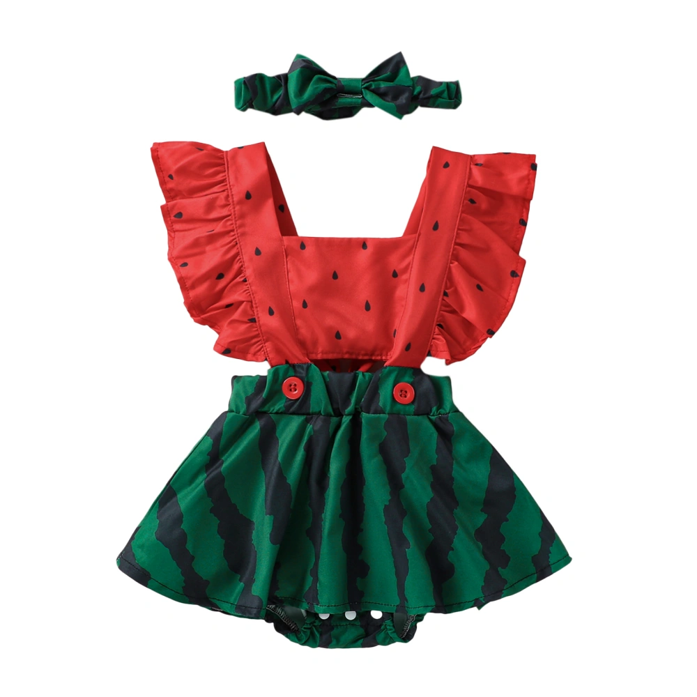 Infant Romper Dress Watermelon Fly Sleeve Bodysuits with Headband