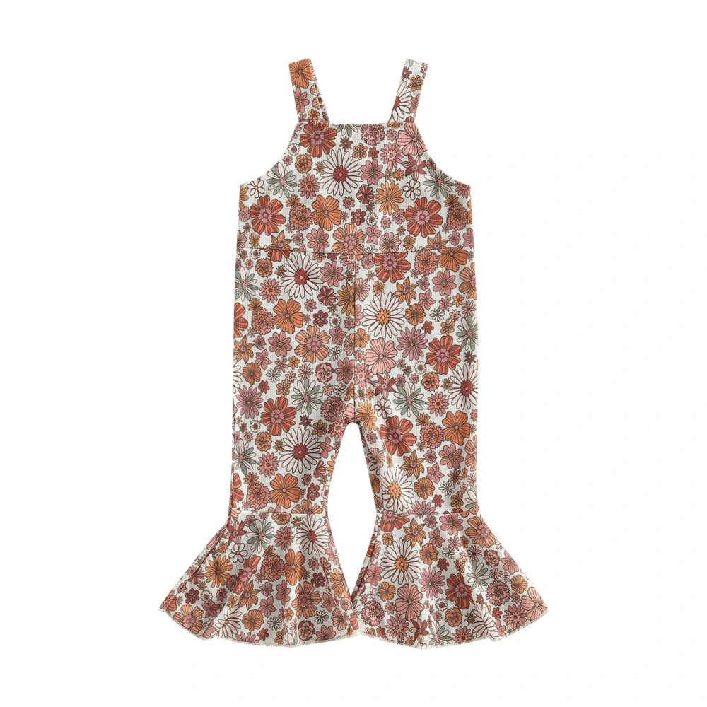 Kids Girl Suspender Jumpsuit Floral Sleeveless Rompers Flared Pants