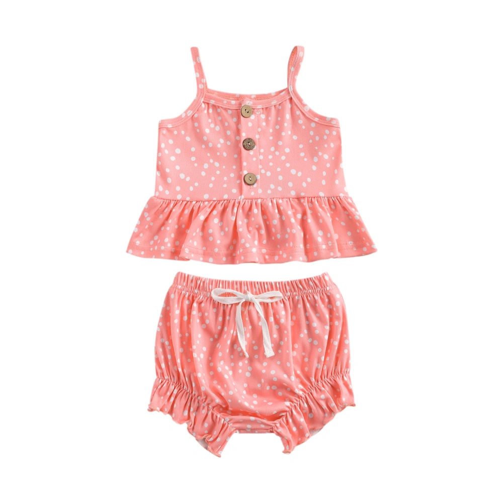 Baby Girls Two-piece Clothes Set, Wave Points Print Suspender Tops and Shorts