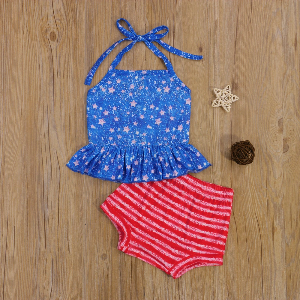 Independence Day Little Girls Outfit, Sleeveless Suspender Tops