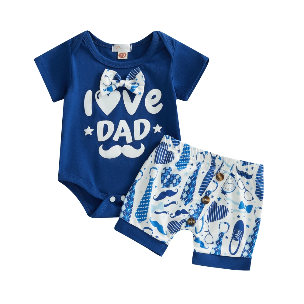 Baby Boys Romper Set, Letters Print Romper with Elastic Waist Shorts