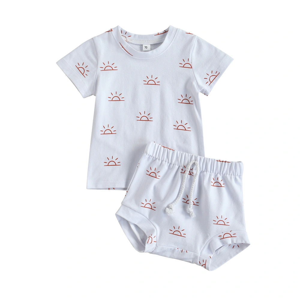 Baby 2-piece Outfit Set Short Sleeve Sun Print Tops+Shorts Set