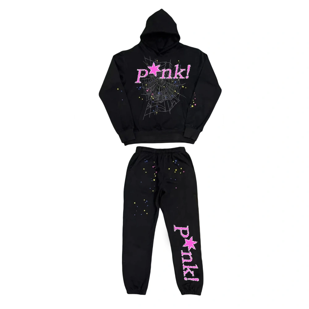 Women Rhinestone Letter Pattern Long Sleeve Hoodies + Trousers