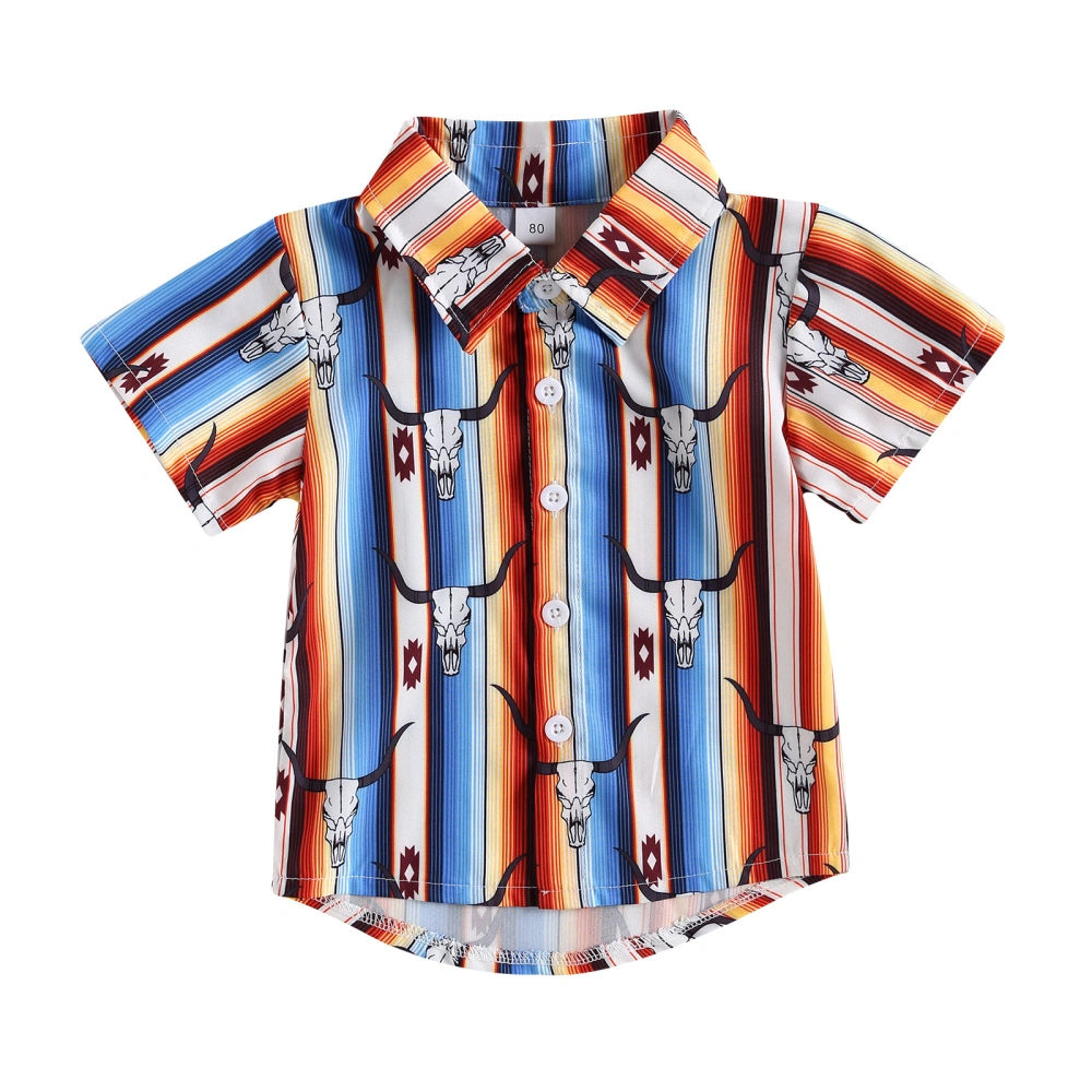 Boys Shirt Short Sleeve Lapel Bull Print Street Party Casual Tops