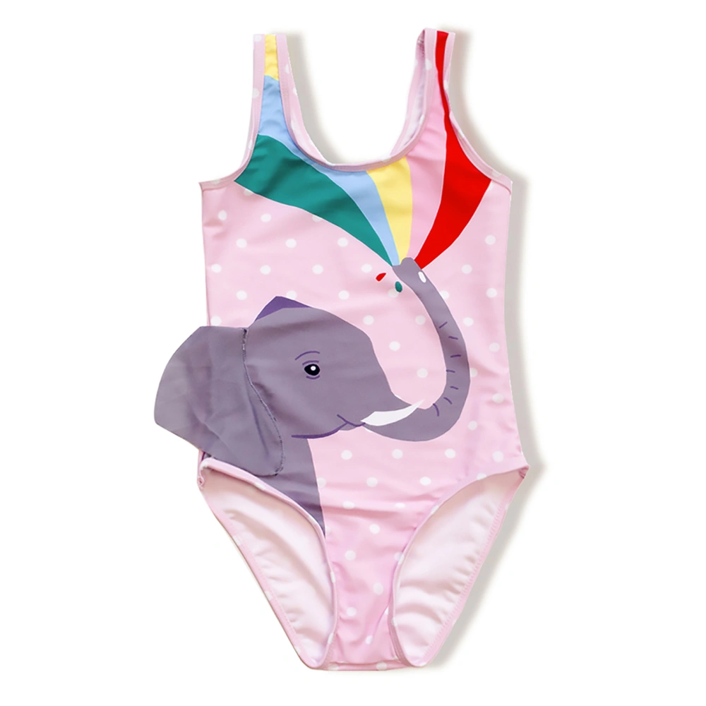 Toddler Girls Sleeveless Cartoon Elephant & Rainbow Print Swimsuit