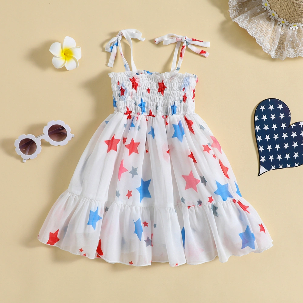 Kids Girl’s Slip Dress, Sleeveless Stars Print Pleated A-line Dress