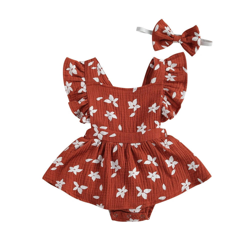 Baby Girl’s Fly Sleeve Flower Skirt Stitching Romper and Headband