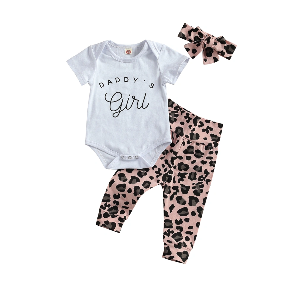 Baby Girls 3-piece Outfit Set Letter Print Romper+Pants+Headband Set