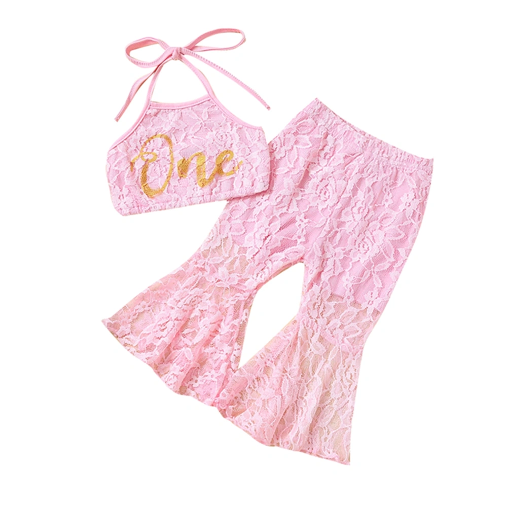 Baby Girls Summer Outfits Halterneck Lace Tops and Flared Pants Set