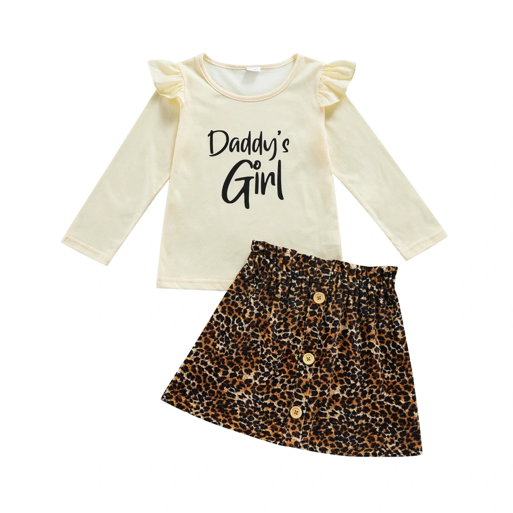 Girl Clothes Two Piece Set, Long Flying Sleeve Tops Leopard Skirt