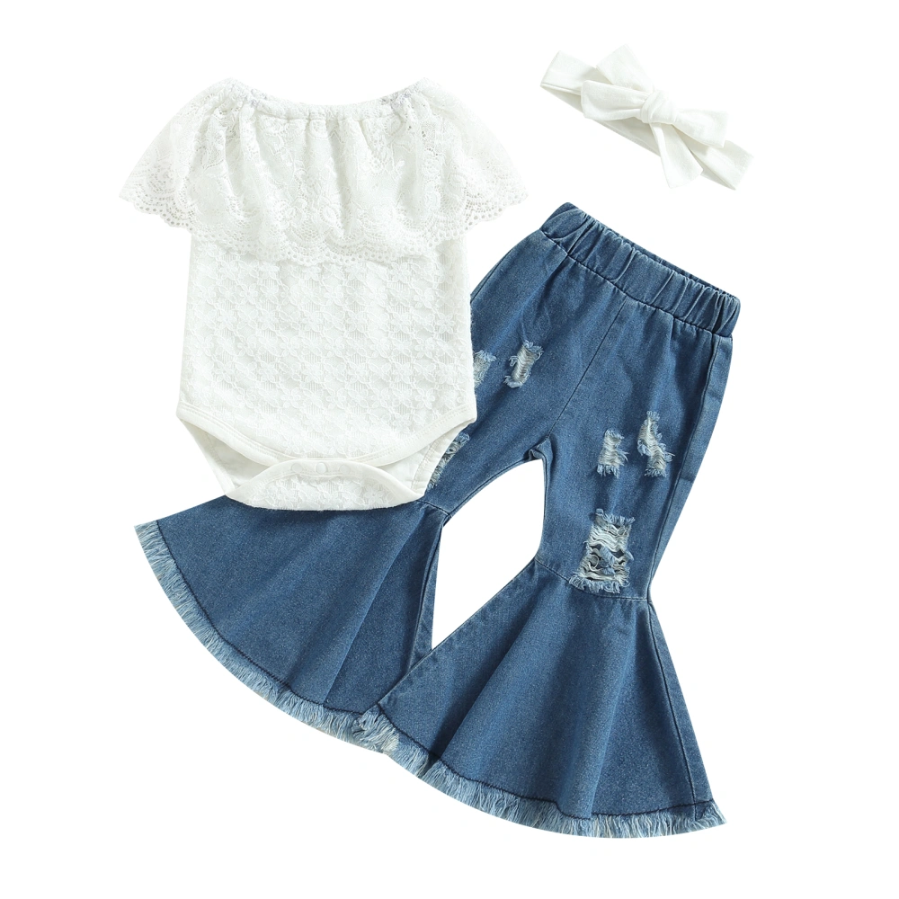 Baby Summer Jumpsuits Set Off-shoulder Romper and Denim Flared Pants