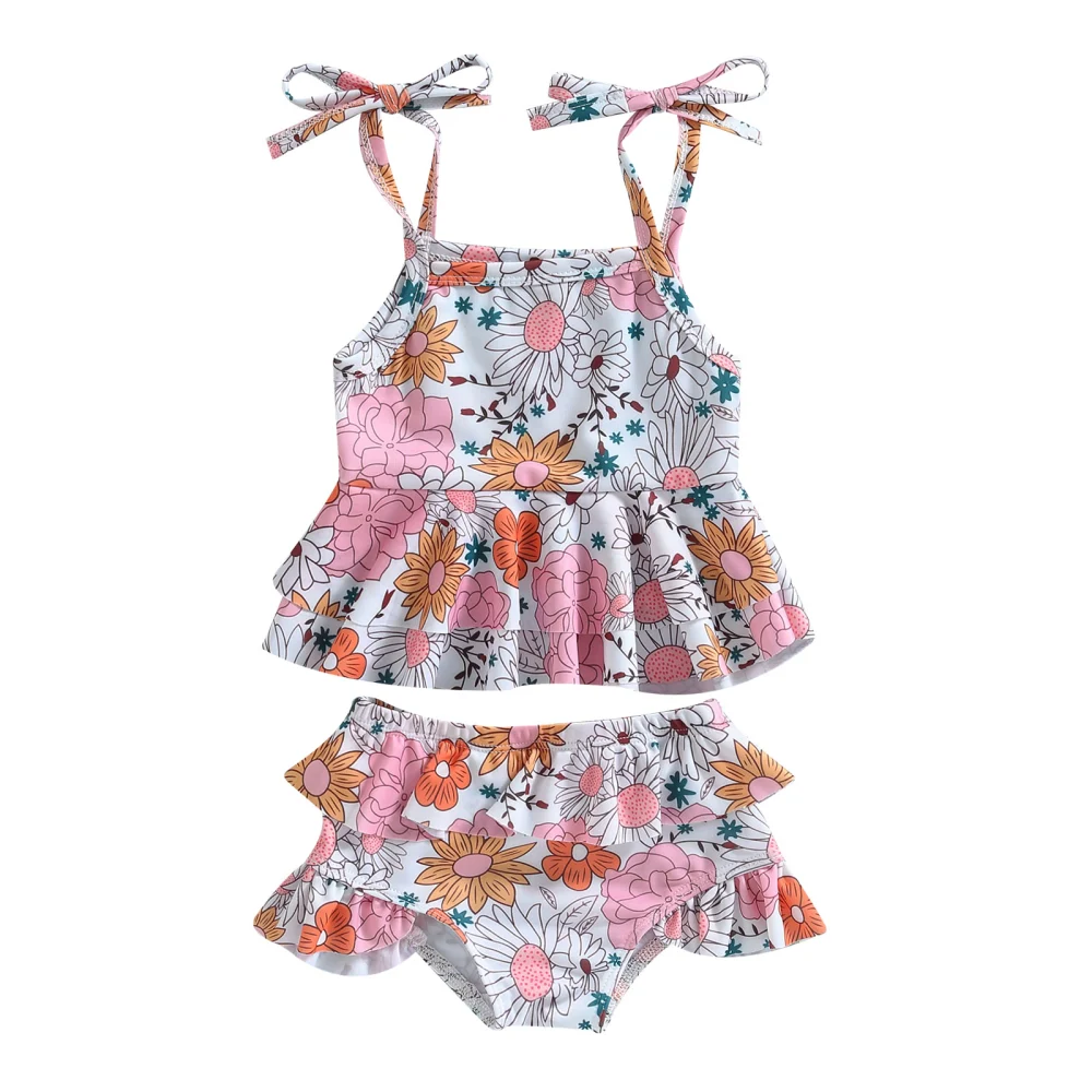 Infant Baby Girl 2pcs Swimsuits Floral Camisole and Ruffle Shorts 