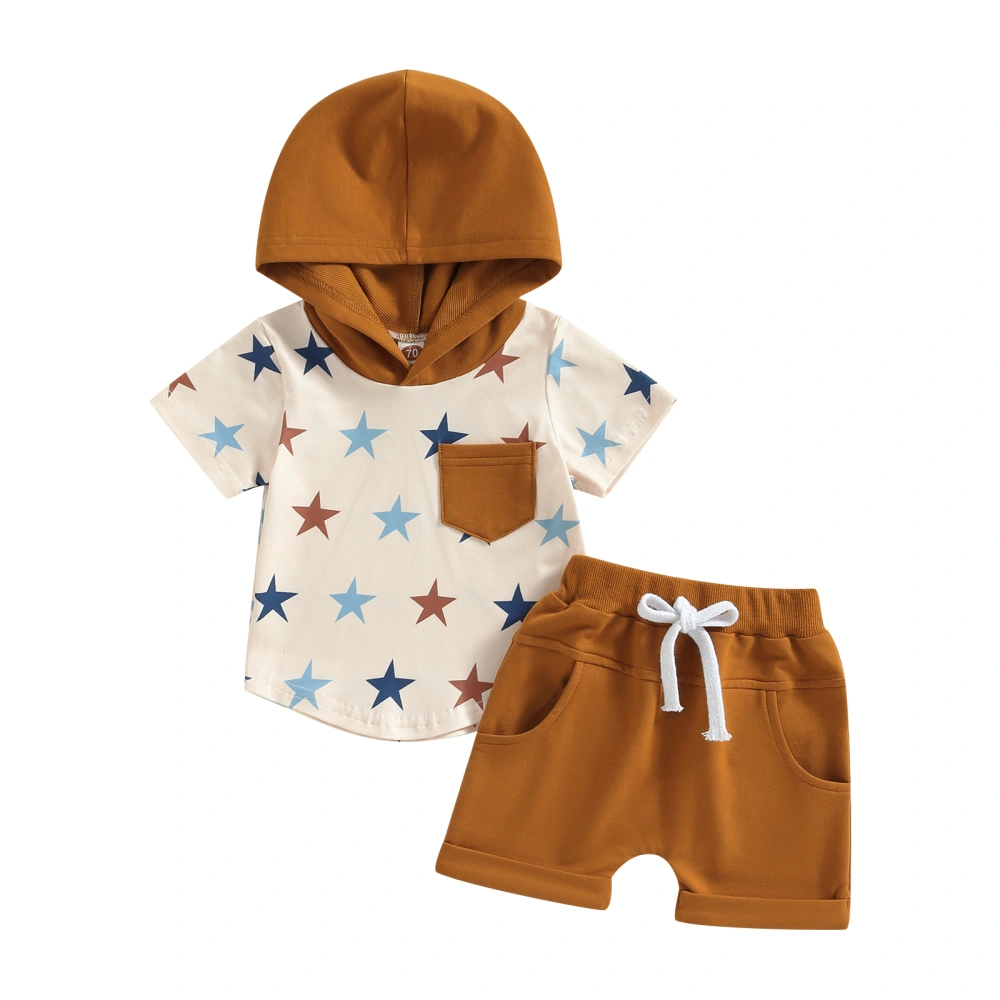 Baby Boys Shorts Set, Stars Hooded T-shirt + Elastic Waist Shorts