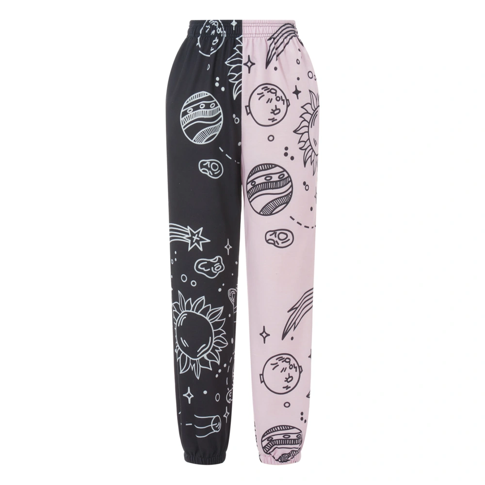 Women Jogger Pants Fashion Print Contrast Color High Waist Sweatpants