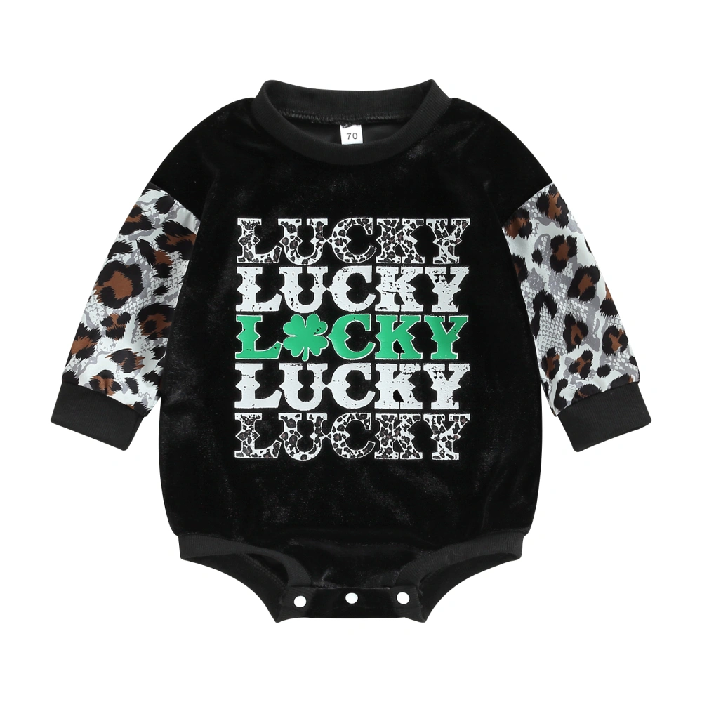 Baby Irish Festival Jumpsuit, Leopard Print Long Sleeve Velvet Romper