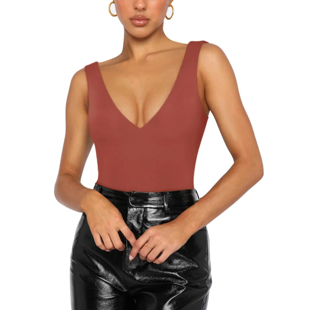 Women Solid Color Tank Tops V-Neck Sleeveless Backless Vests Tops