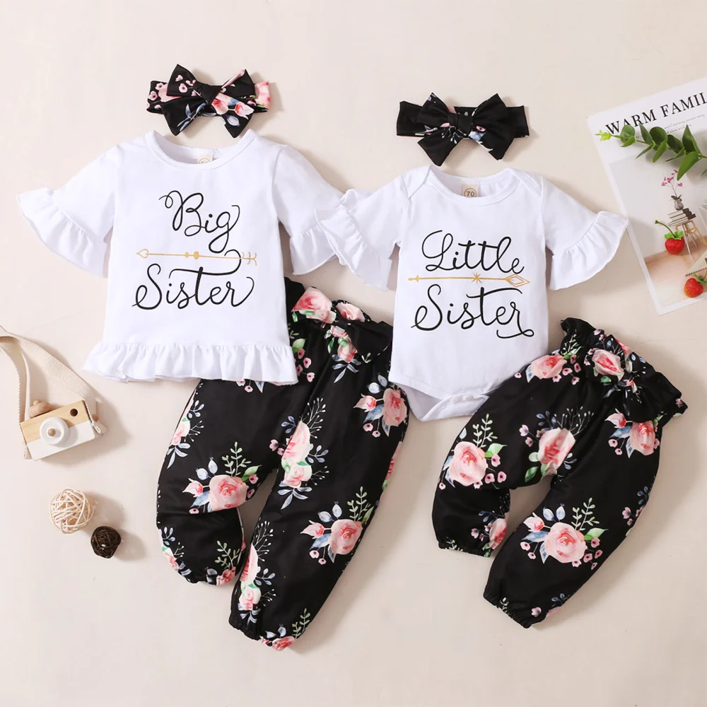 Girls Clothes Set, Romper/T-shirt+Floral Print Trousers+Headband