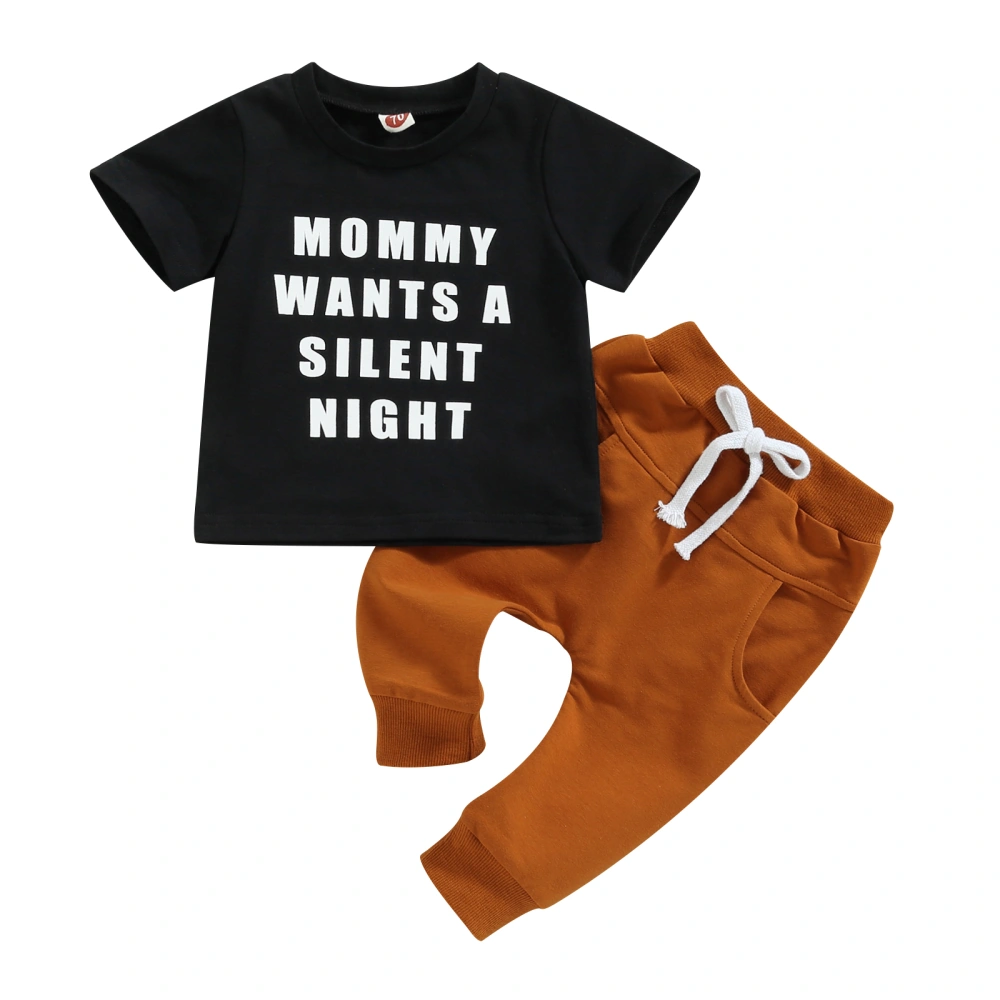 Toddler Boy Clothes Short Sleeve Round Neck Letters Print Tops Pants 