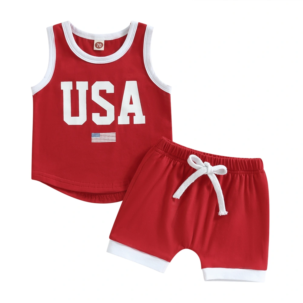 Boys Sleeveless O Neck Letter Print Vest + Red Drawstring Shorts