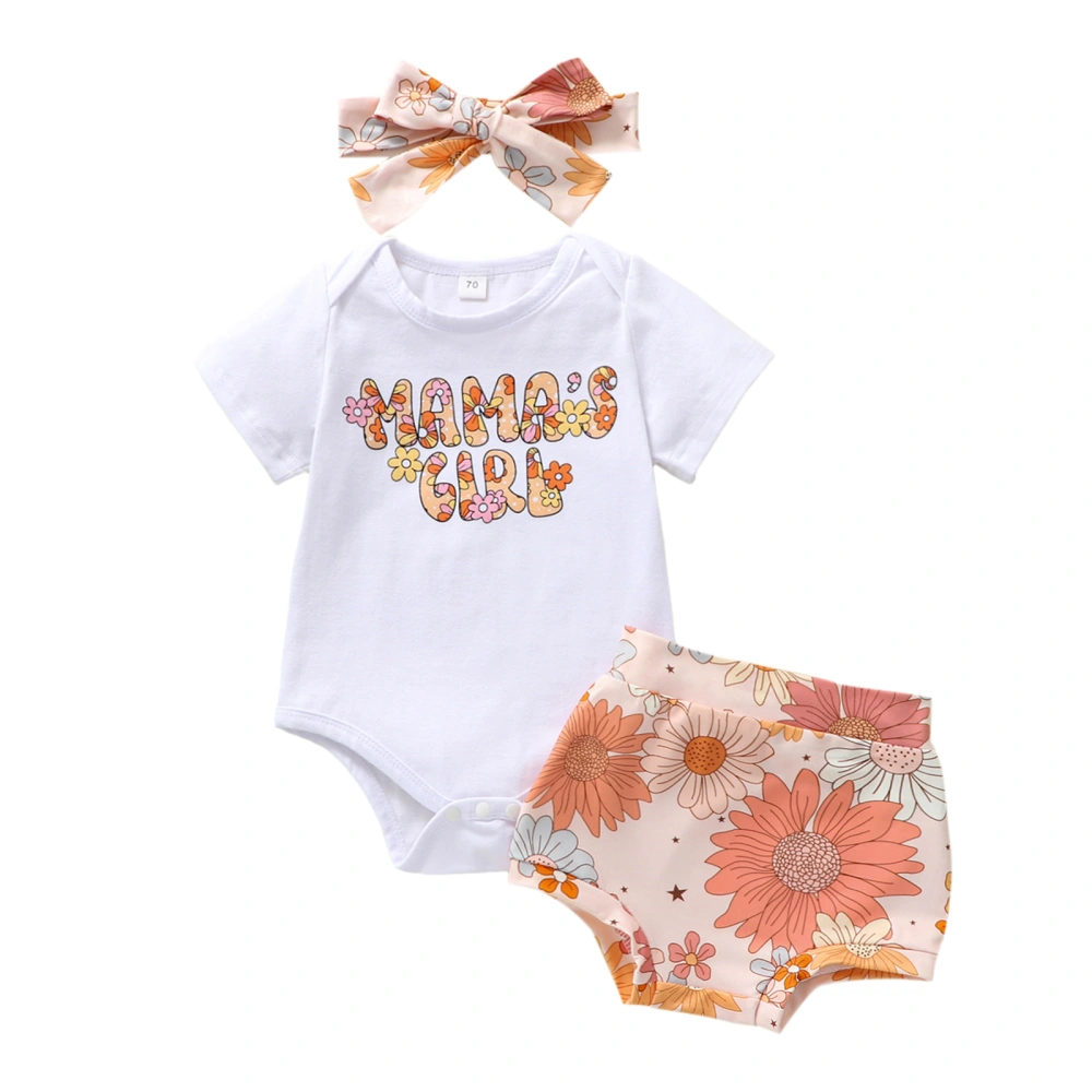 Baby Girls Mother’s Day Outfits, Floral Romper + Shorts + Headband Set