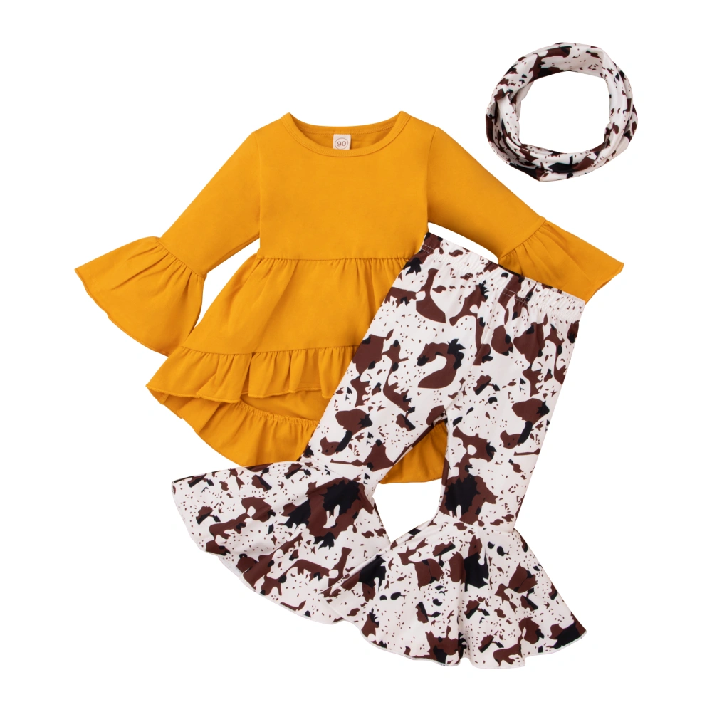 Girls 3 Pieces Outfit, Irregular Hem Tops + Pants + Neckerchief Set