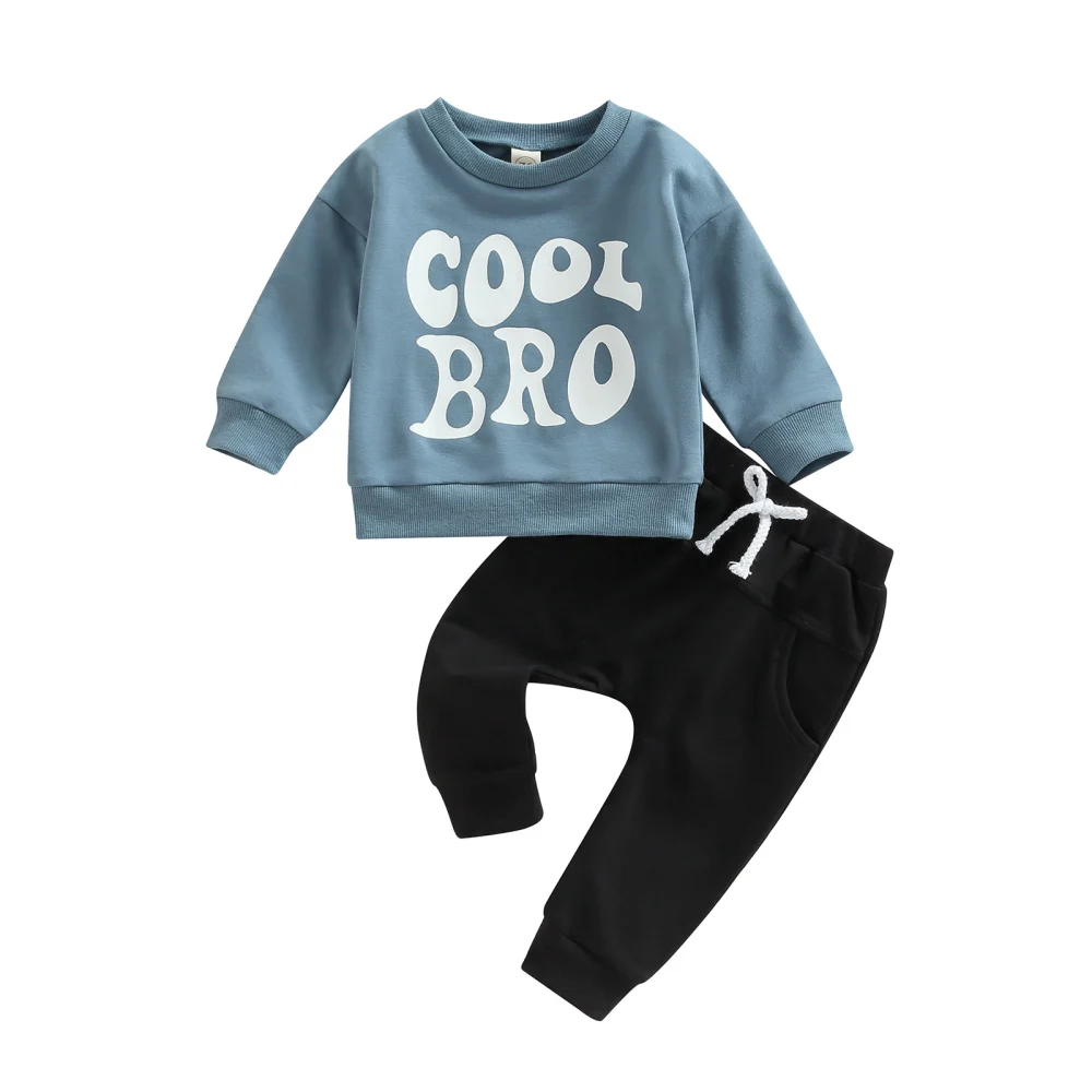 Baby Boys Pants Set, Long Sleeve Letters Sweatshirt + Sweatpants