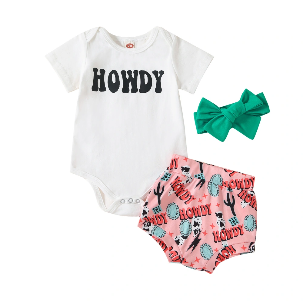 Baby Girl Clothes Suits Romper Cow/Cowboy Hat Print Shorts Headband