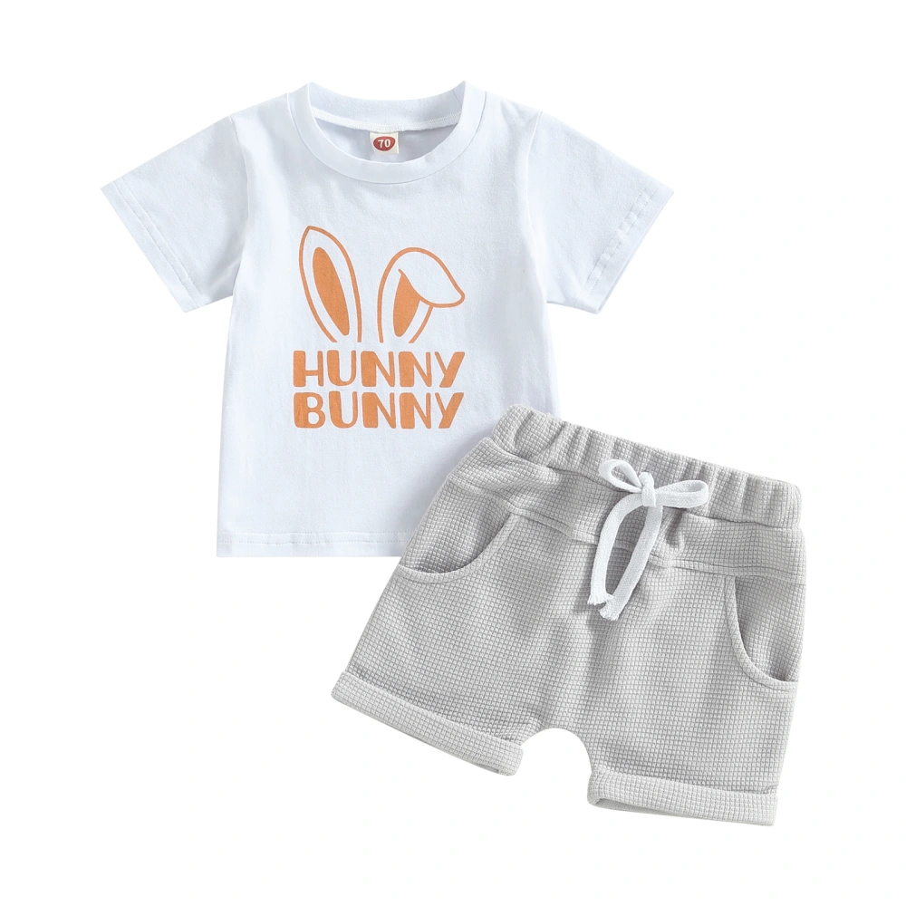 Easter Baby Boys Short Set, Rabbit Ears Letters T-shirt + Solid Shorts