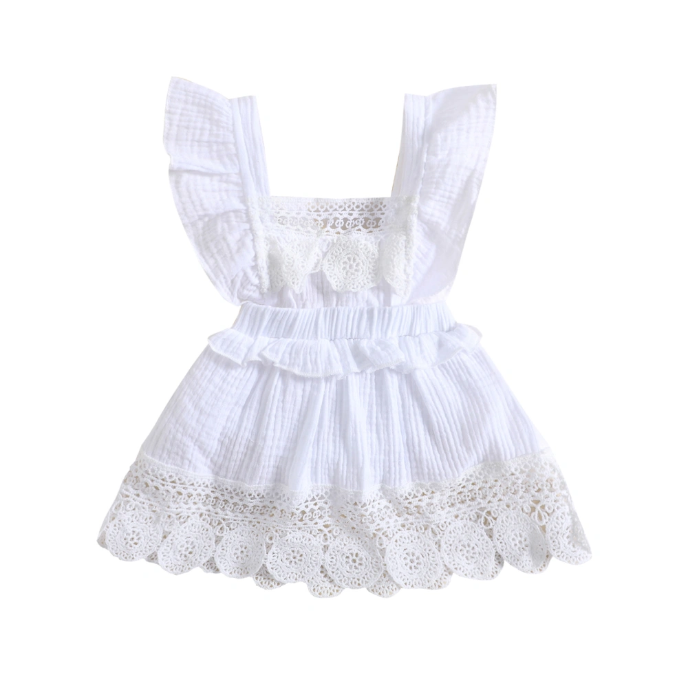 Girl Romper Fly Sleeve Square Neck Ruffle Lace Summer Short Dress