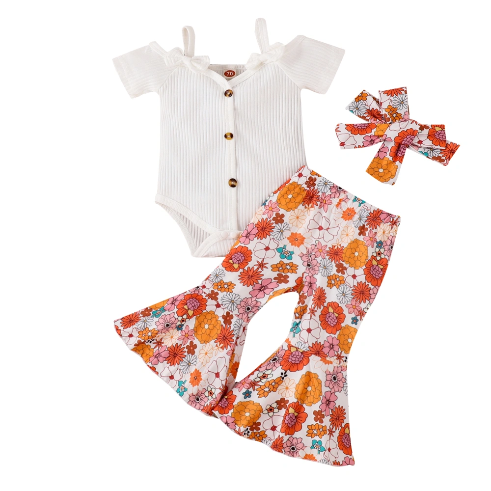 Baby Girls Summer Jumpsuits Set Romper and Floral Pants Headband