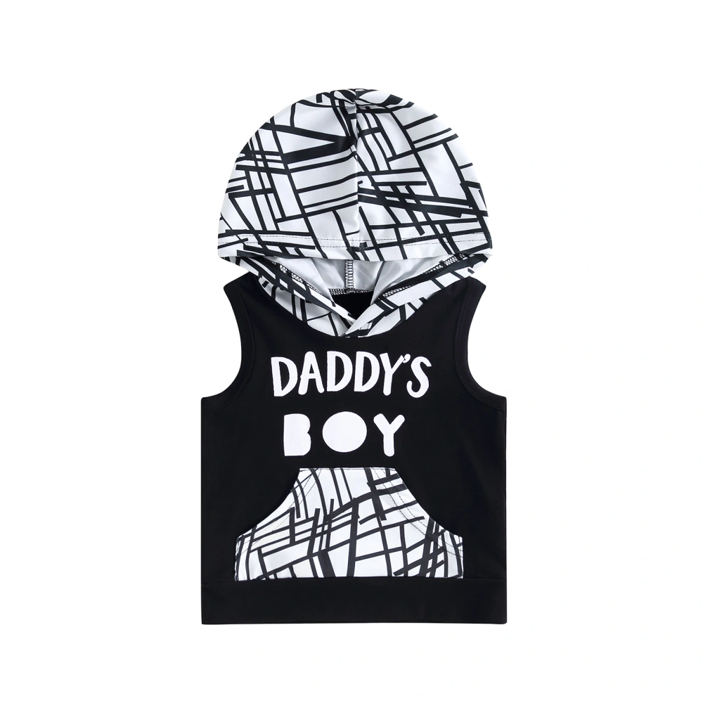 Baby Boys Hoodies, Sleeveless Geometric Letter Print Sweatshirts