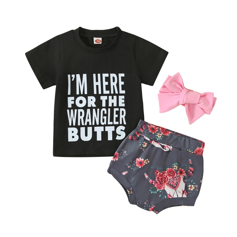 Baby Girls Summer Outfits Letter Print T-shirt and Shorts Headband Set