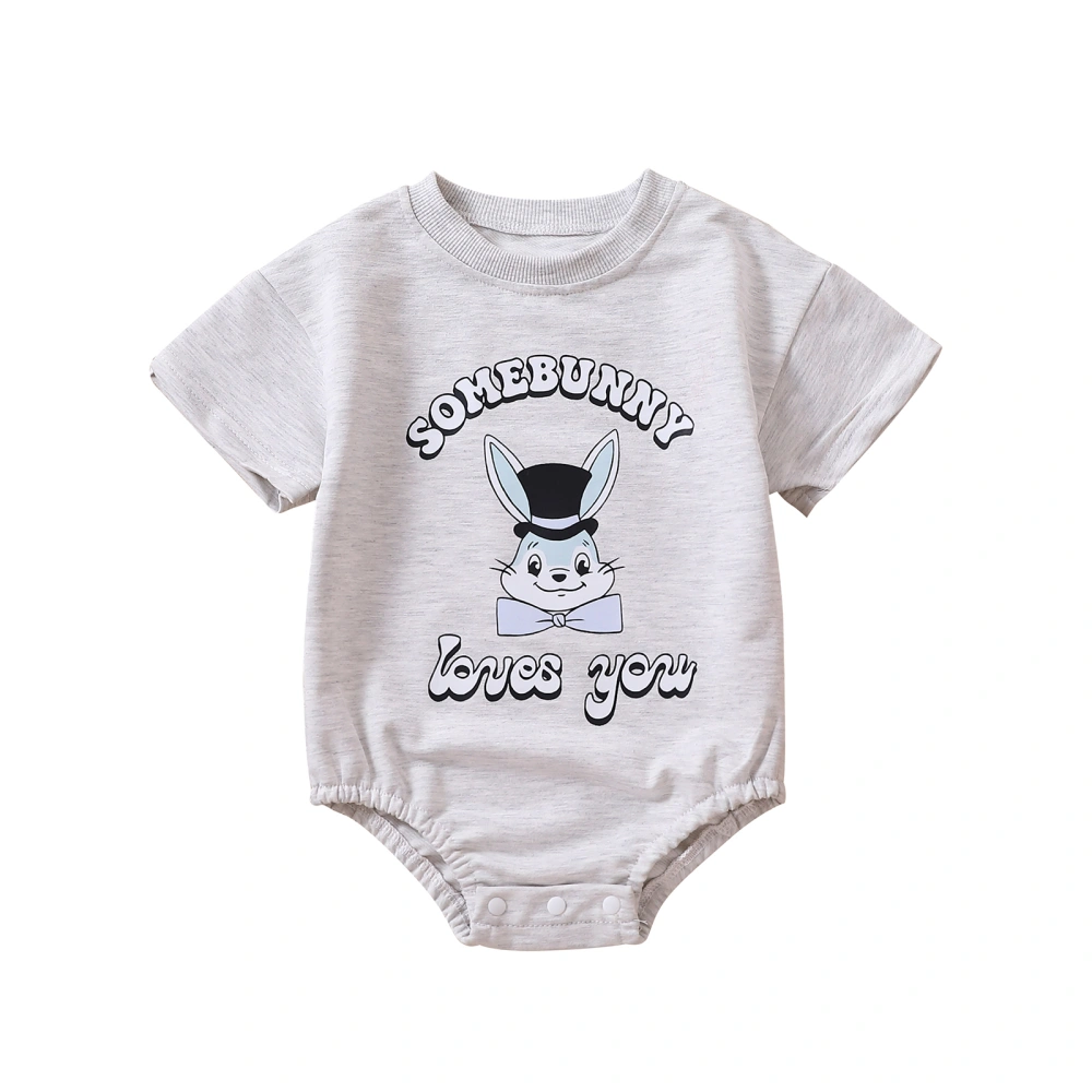 Infant Baby Short Sleeve Round Neck Rabbit Letter Print Romper