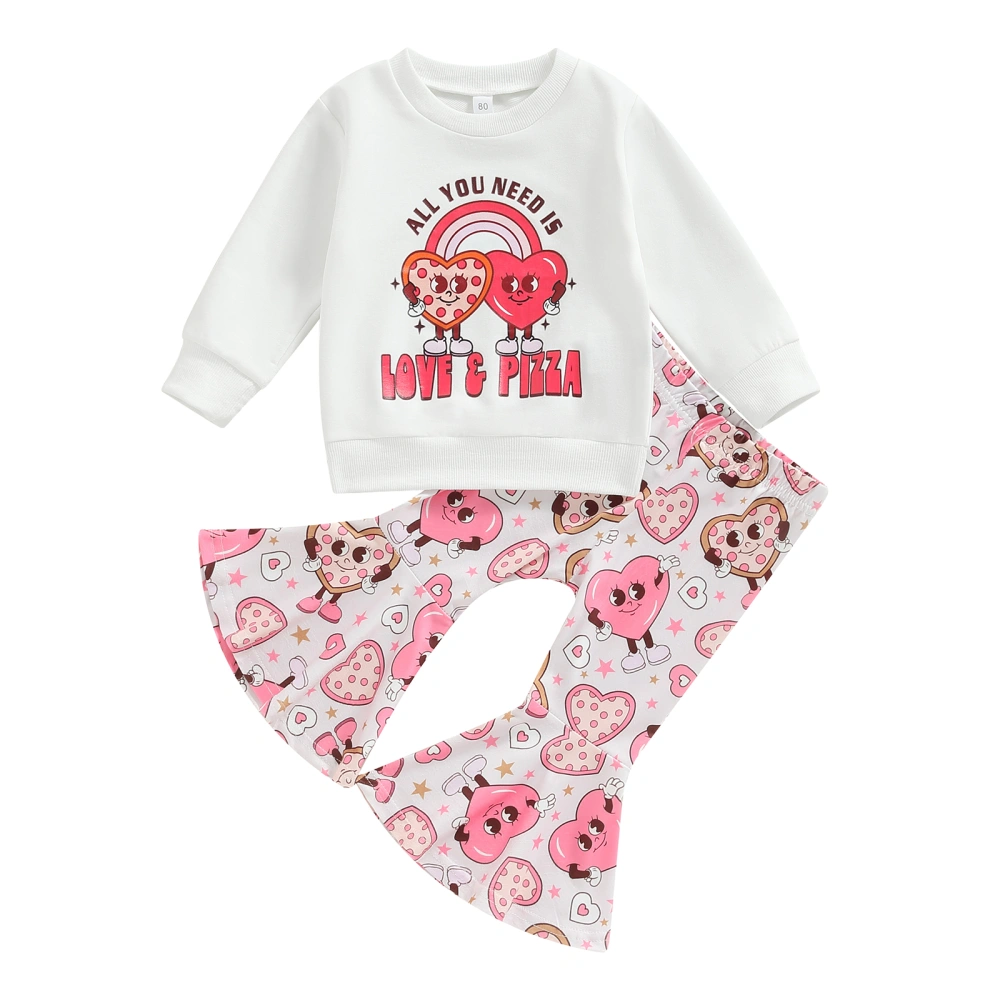 Girl Long Sleeve Letter Print Sweatshirt + Heart Cookie Flare Trousers