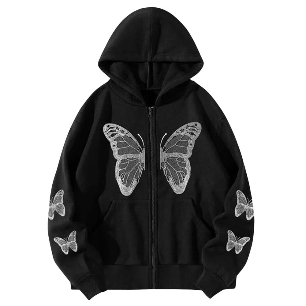 Women's Hoodies Sweatshirts, Long Sleeve Butterfly Zipper Jacket