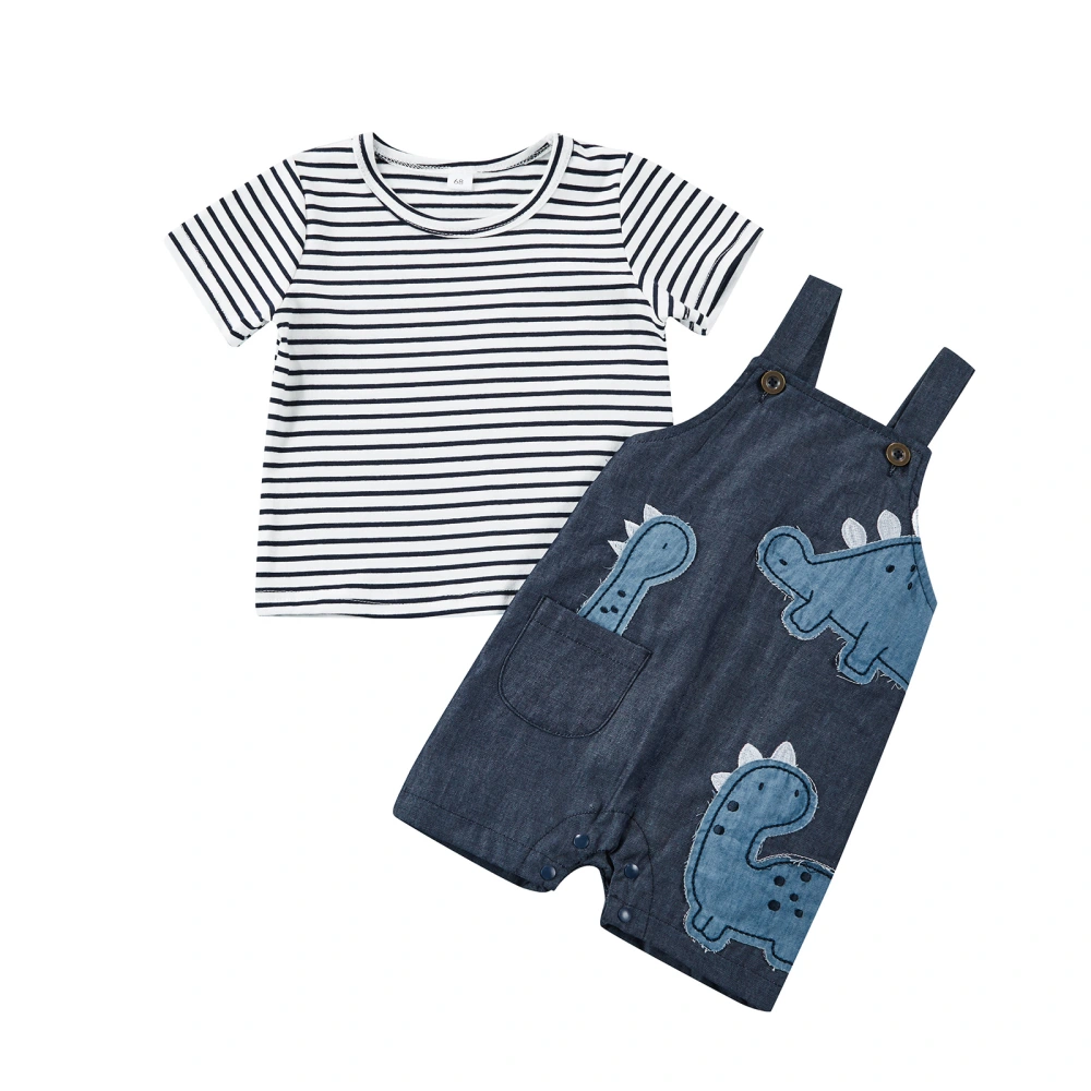 Baby Boy Casual Clothes Set Stripe T-shirt with Cartoon Overalls 