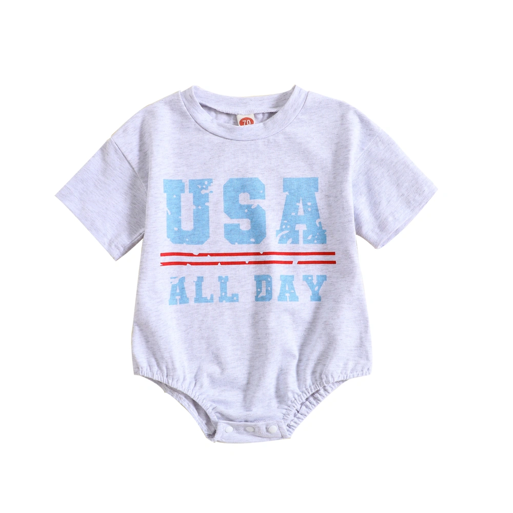 Baby Girls Boys Romper, Short Sleeve Crew Neck Letters Print Bodysuit