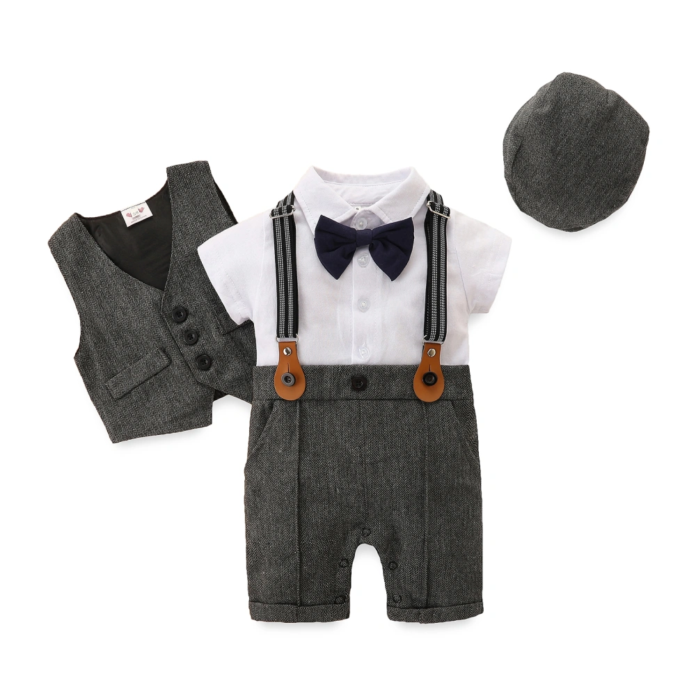 Baby Boys Jumpsuit Set Short Sleeve Romper + Gilet + Hat Summer Outfit