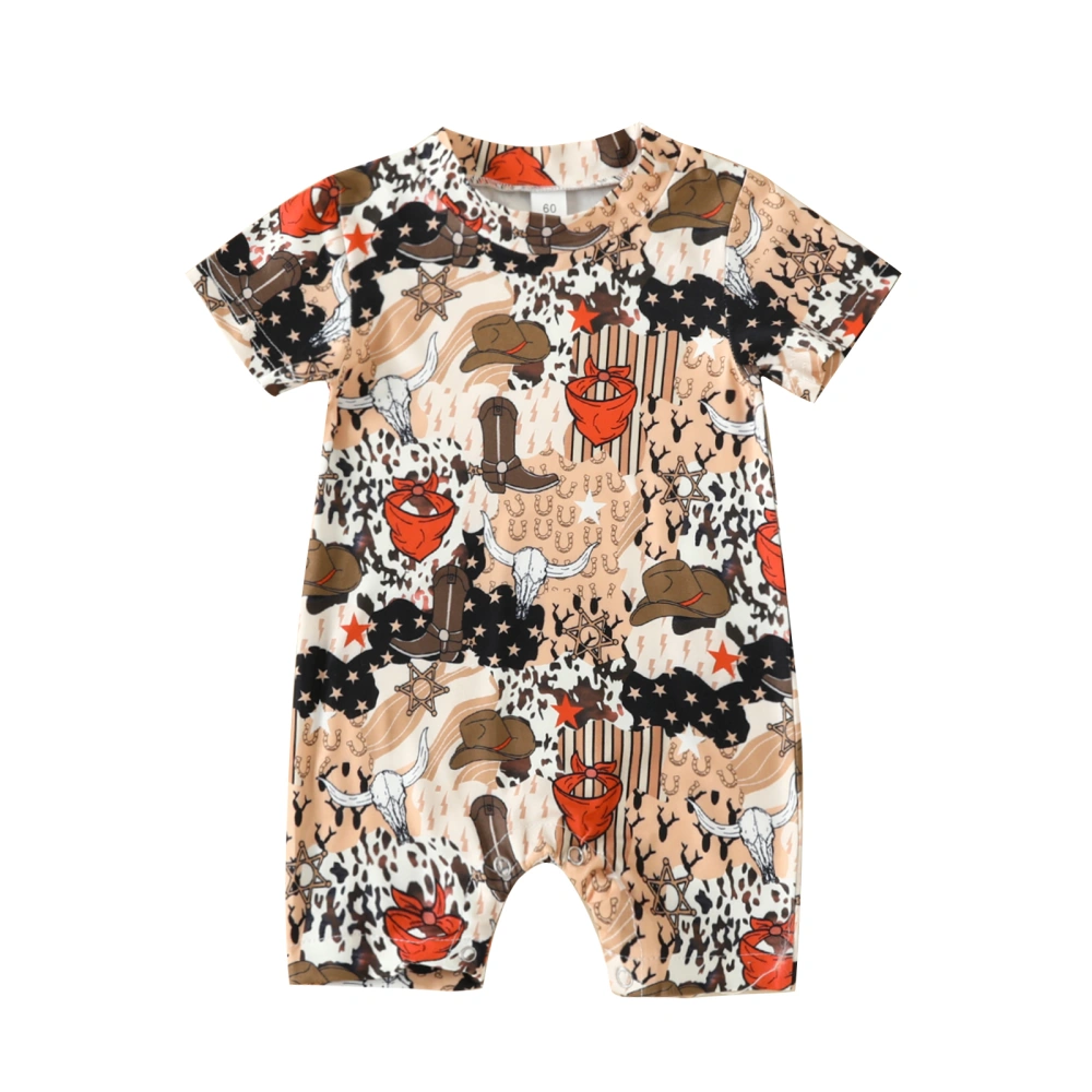 Boys Short Sleeve O Neck Hat & Boots & Cattle Head Print Playsuit