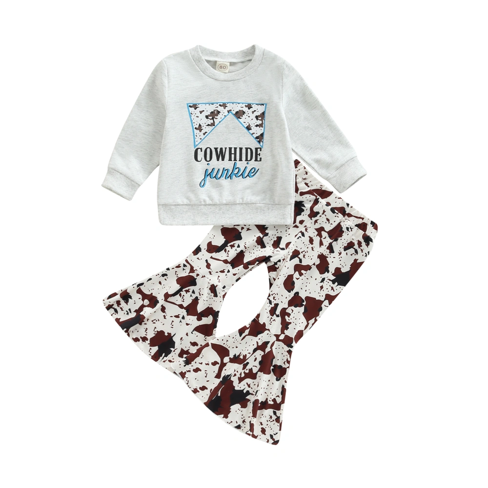 Toddler Girl Fall Outfits, Pullover Tops and Cow Print Flare Pants Set