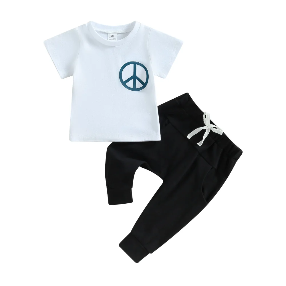 Baby Boy Summer Outfits, Short Sleeve Graphic Tops + Pants Set