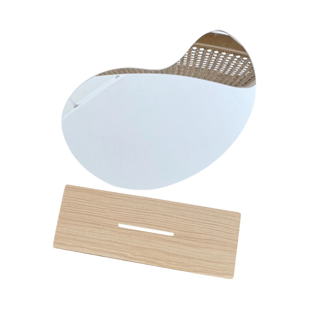 Frameless Acrylic Makeup Mirror Irregular Mirror with Wooden Base