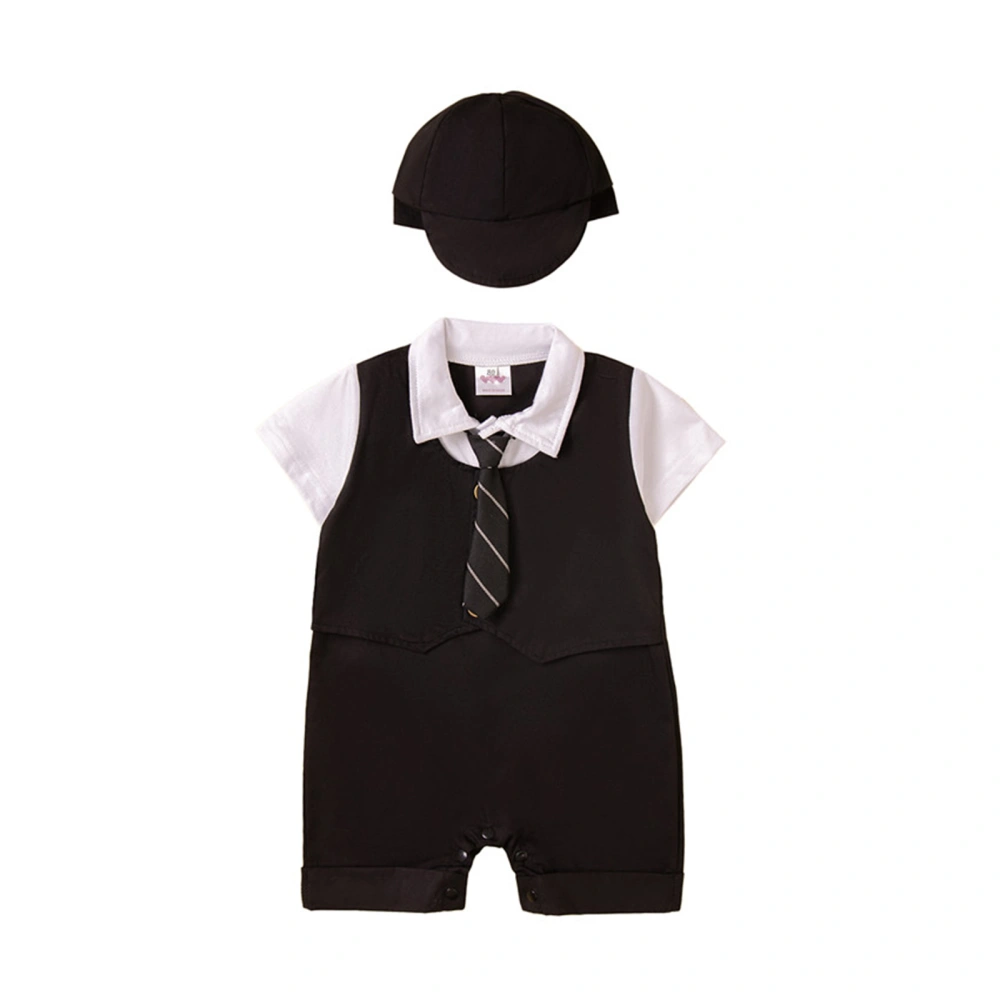 Newborn Baby Boy Gentleman Romper with Hat and Bowtie/Necktie