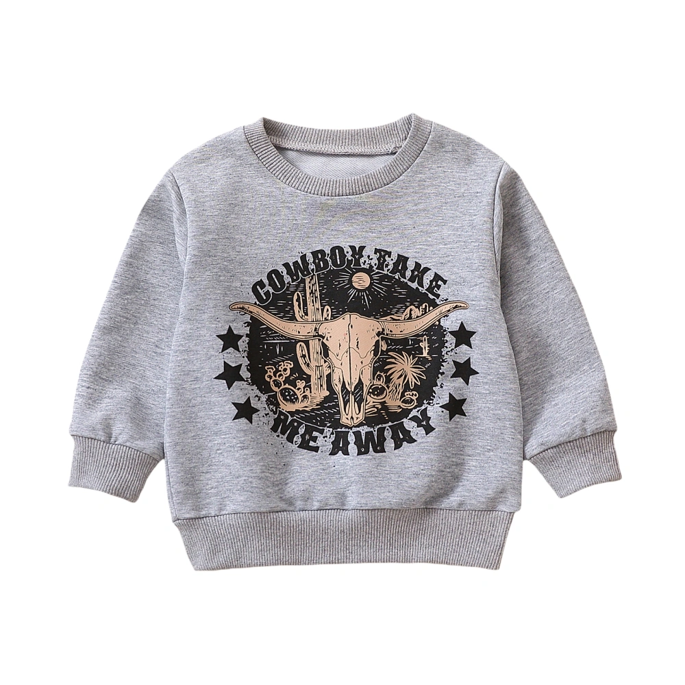 Baby Boys Sweatshirt, Long Sleeve Bull Head Letters Print Pullover