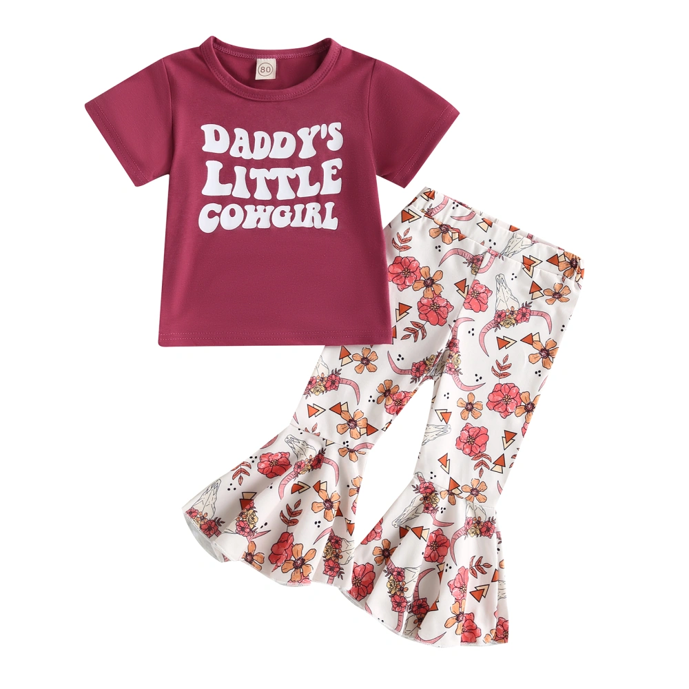 Kids Baby Girls Summer Outfits Letter Print T-shirt and Cow Head Pants