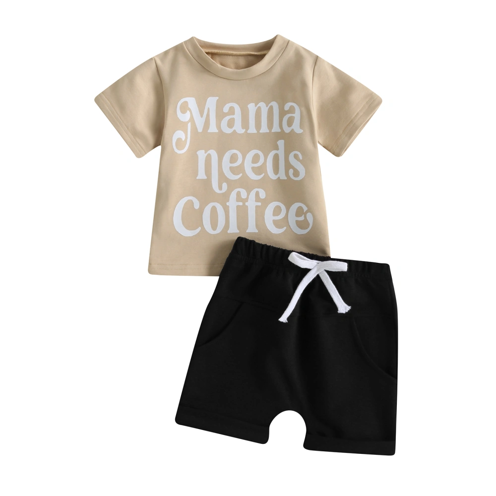 Baby Boys Summer Outfits Letter Print T-shirt and Elastic Shorts Set