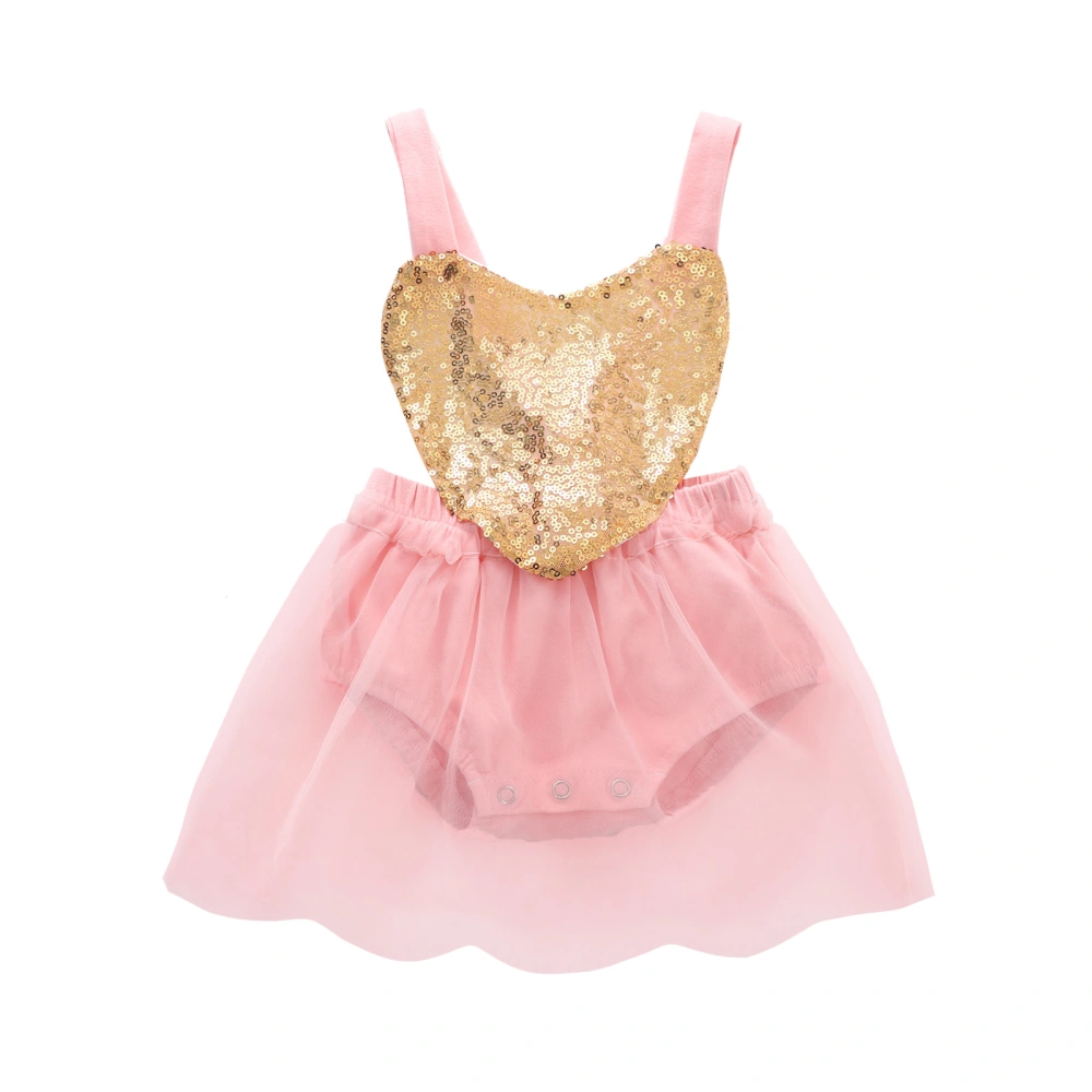 Girls Valentine's Day Romper Dress Sequin Love-Heart Bodysuit Skirt