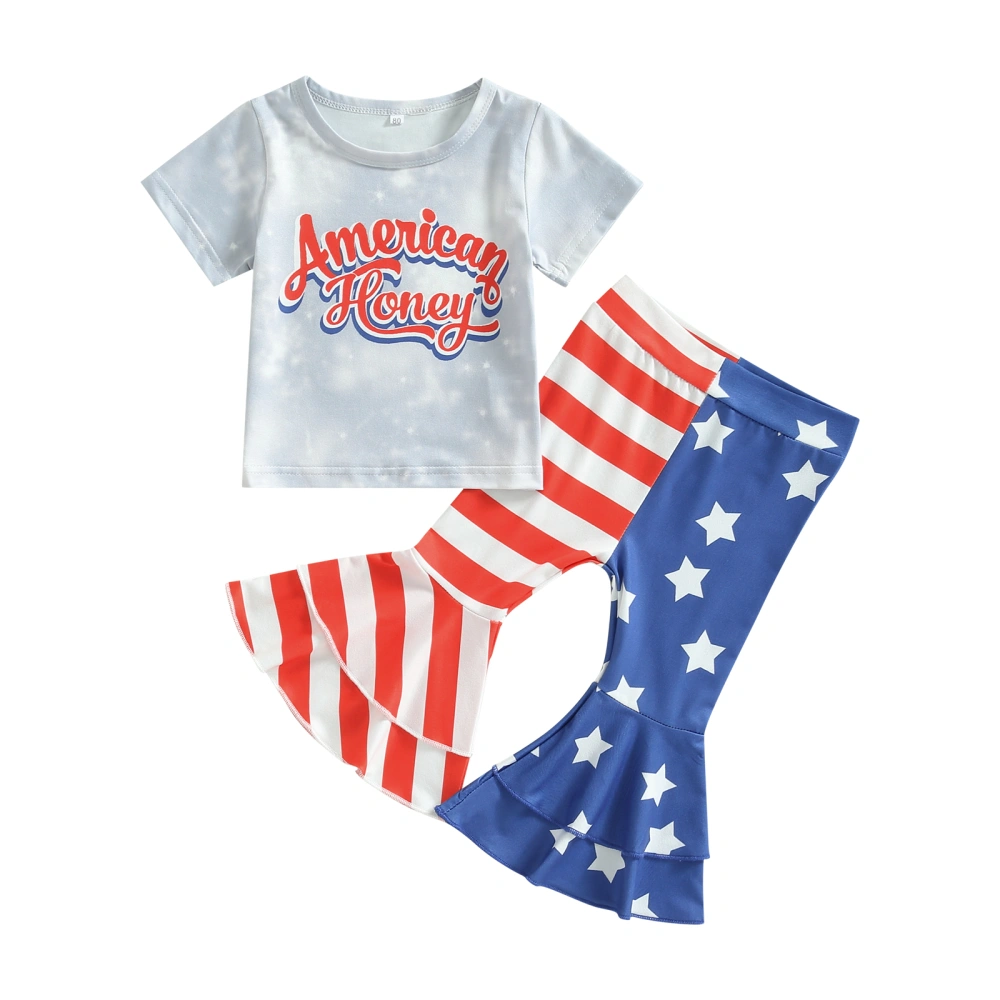 Girls 4th of July Outfits, Tops + Stars Stripes Flare Pants Set