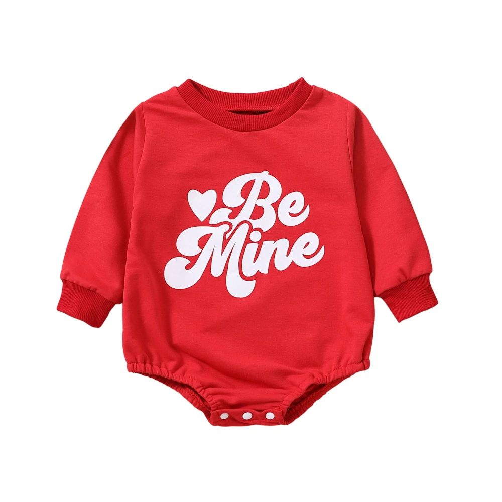 Baby Valentine’s Day Romper, Cute Long Sleeve Letter Print Bodysuit